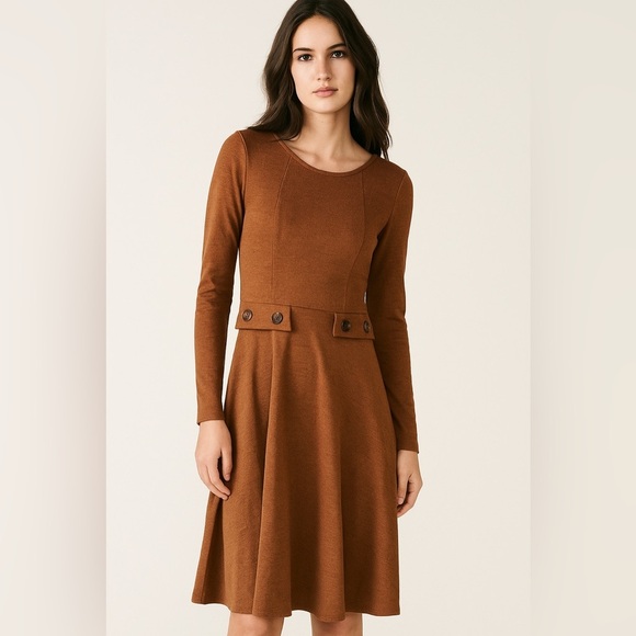 REB & J 220 Boutique Elegant Brown Long Sleeve Dress size SMALL - Picture 1 of 10